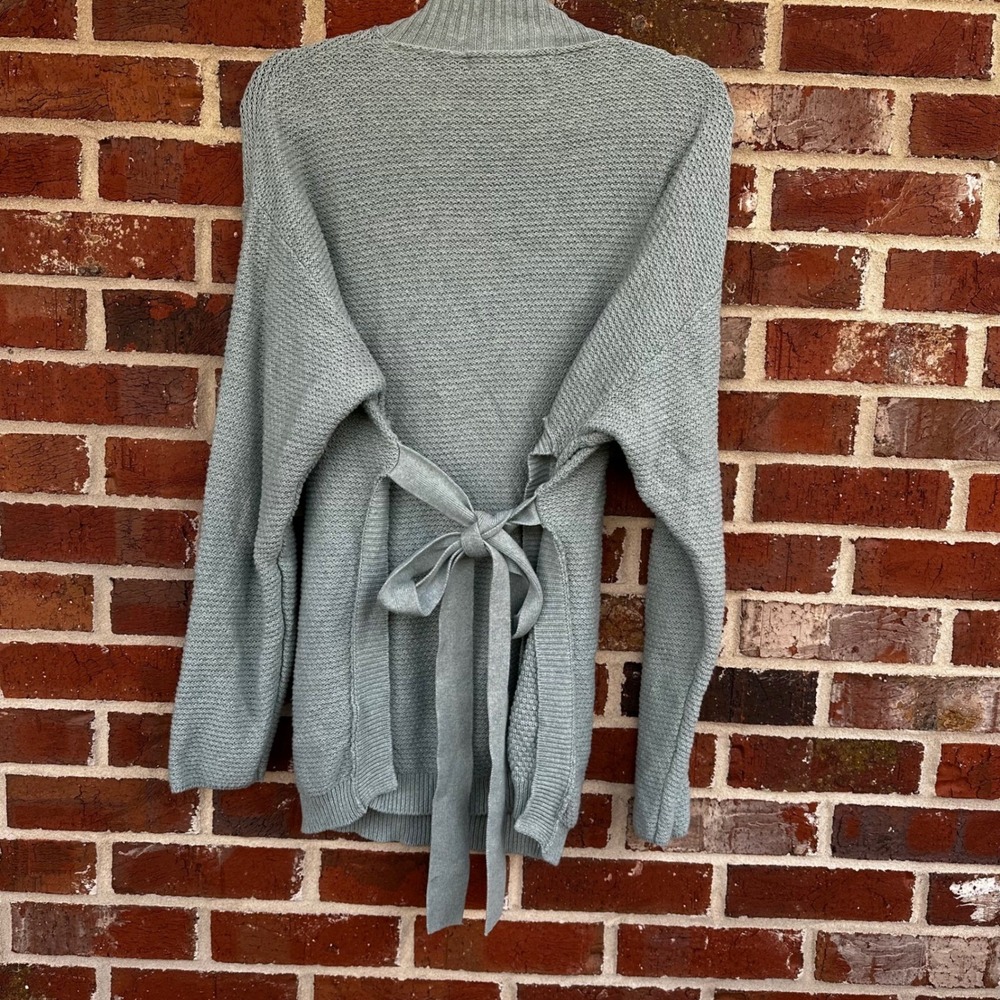Free People FP Beach Blue Waffle Knit Sweater XS Oversized Tie Waist‎ Cozy - Picture 7 of 8